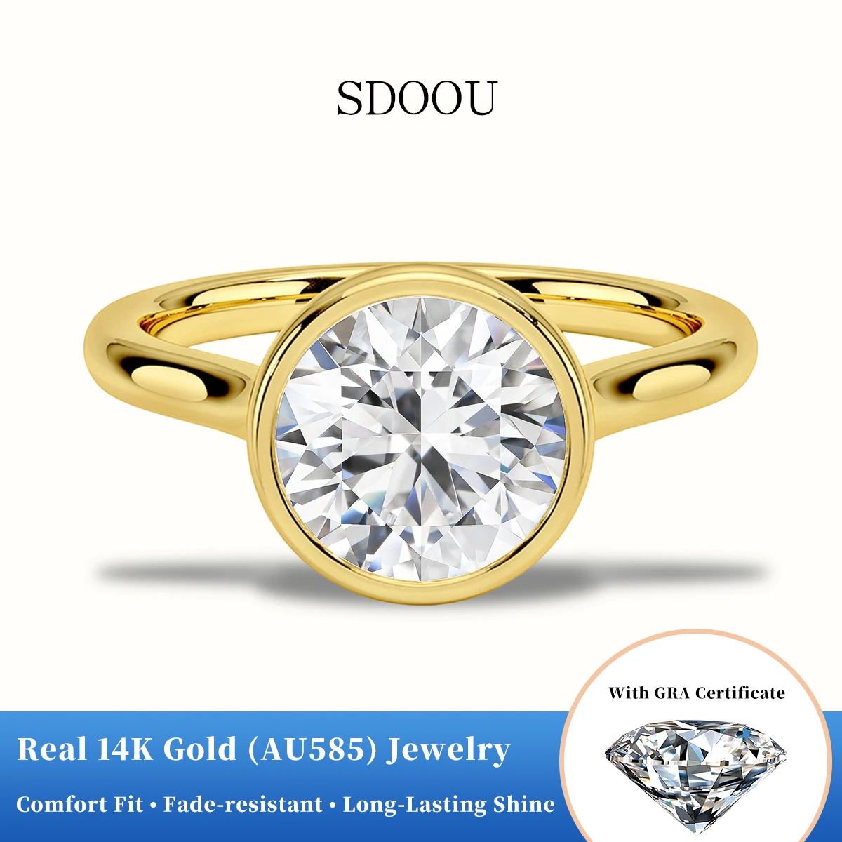 

SDOOU Shiny 14K Gold Au585 Engagement Wedding Ring for Women Round Cut D VVS1 1-2ct Lab Moissanite Diamond GRA Certified Jewelry