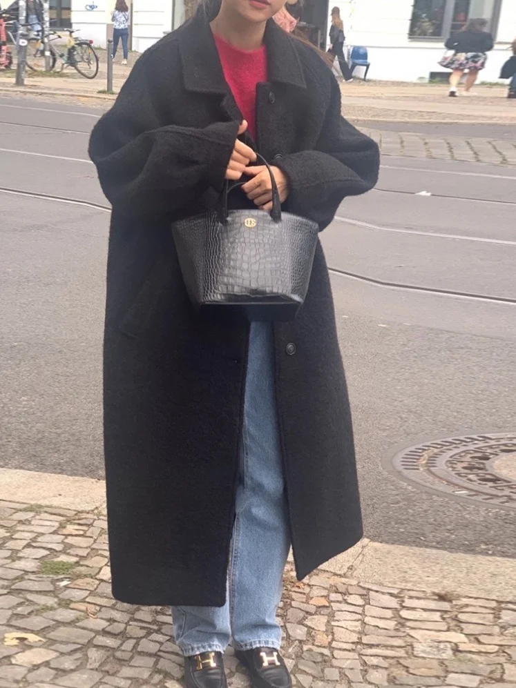 

Retro Ele Women's Woolen Coat Autumn Winter Color Scheme Unique Design Sensation Faux Fur Jaet Aosphere Feeling