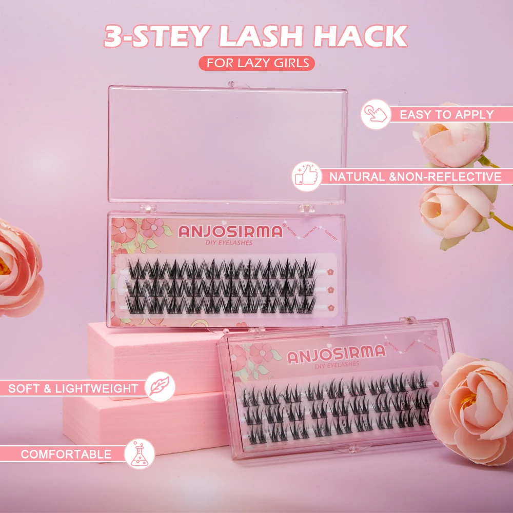 ANJOSIRMA 3D Extension ciglia Set C/D Curl 3 rowseye lashes Natural Soft riutilizzabile individuale fai da te Cluster trucco ciglia finte