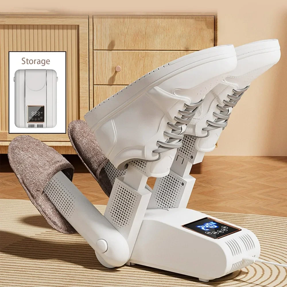 Asciugascarpe e stivali elettrico portatile per 2 paia, 180 ° Scaldascarpe pieghevole con timer intelligente e display digitale, sistema di riscaldamento costante e funzione deodorante per scarponi