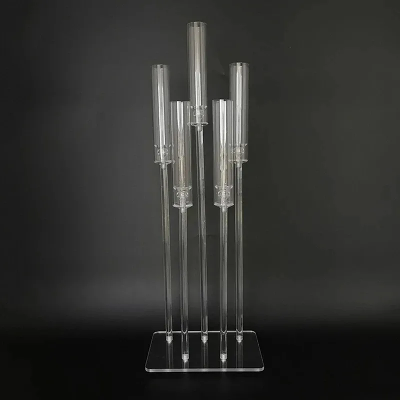 All Clear Acrylic Candlesticks, 5 Heads Candle Holders, Wedding Party Table Centerpieces Holder, 10Pcs