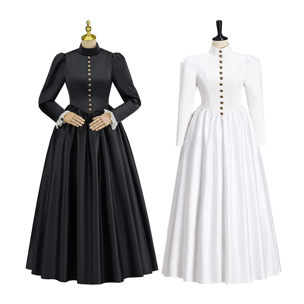 

1860s Women Victorian Edwardian Black White Renaissance Dress Costume Civil War Gothic Gown Dress Vintage Mourning Dress