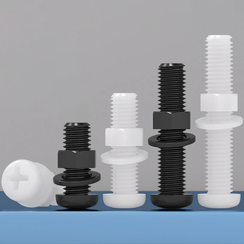 50Pcs M2 M2.5 M3M4 Nylon Screw and Nut Set with Washers White/Black Phillips Pan Head Plastic Insulation Fastener Assortment Kit