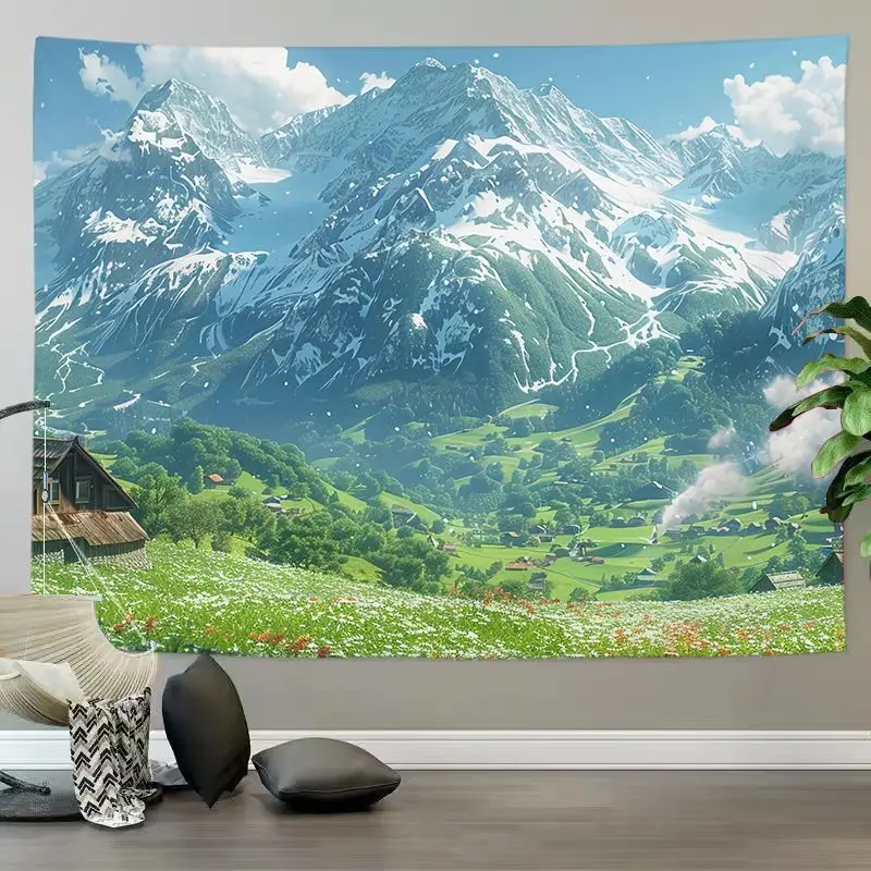VIKAMA Japanese Anime Countryside Hut Tapestry, HD Wear-Resistant Background Cloth for Cozy Living Room Aesthetic Decor