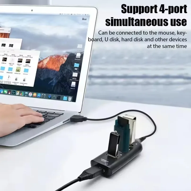 2025 High Speed USB Hub 4 Port USB 2.0 with Cable Mini USB Splitter Hub Use Power Adapter Multiple Socket For PC Laptop Notebook