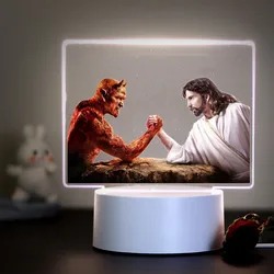 Jesus e Satanás Luzes noturnas acrílicas para quarto infantil, lâmpada anime, decoração de mesa, impressão, presente de aniversário