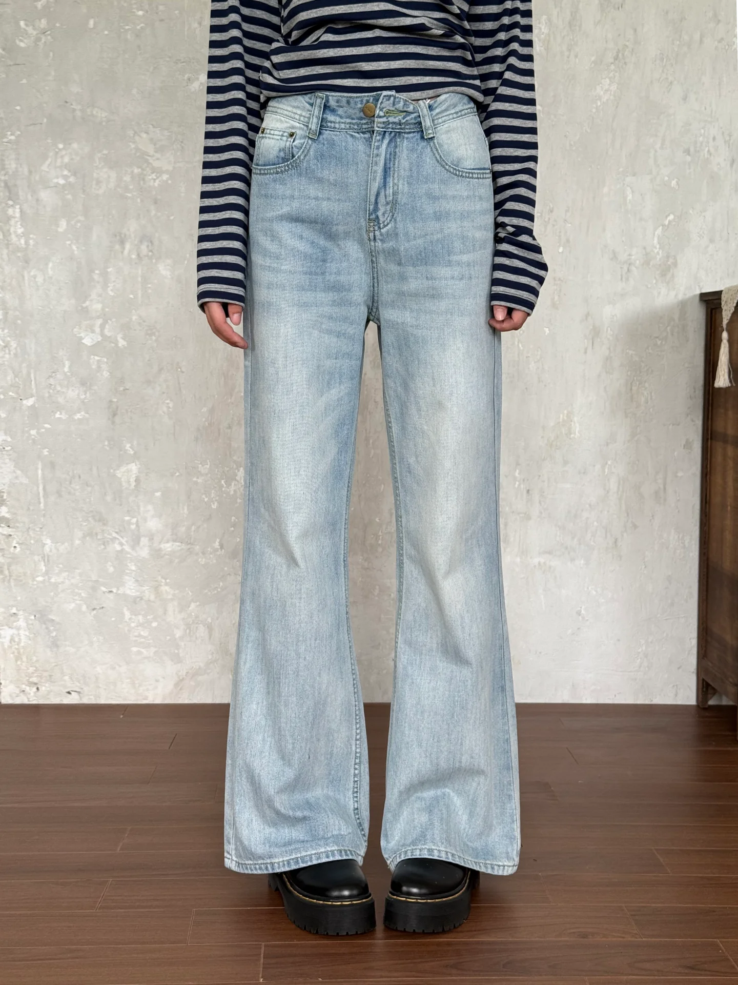 

VintageTang Американские джинсы ледяного синего цвета, женские широкие брюки прямого кроя, длинные брюки, модные хлопковые джинсы с высокой талией