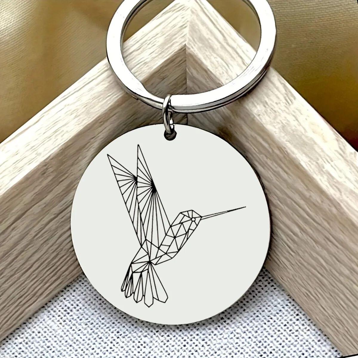Personalized Geometric Hummingbird Keychain, Unique Gift