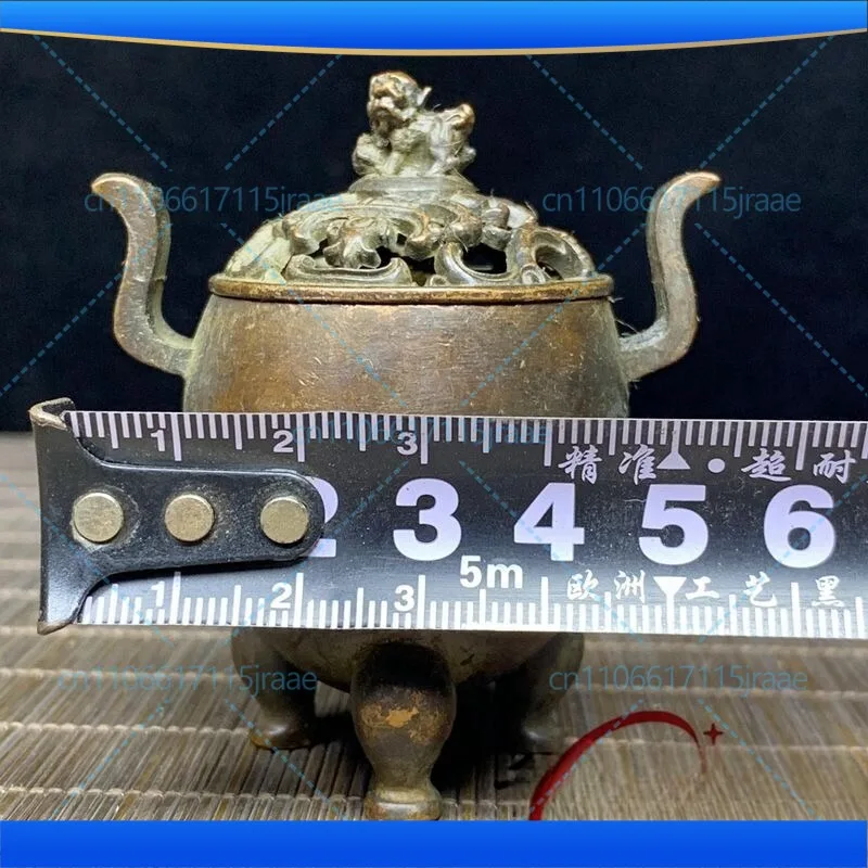 For three-legged binaural with lid incense burner ornament household indoor alloy copper retro ornament model