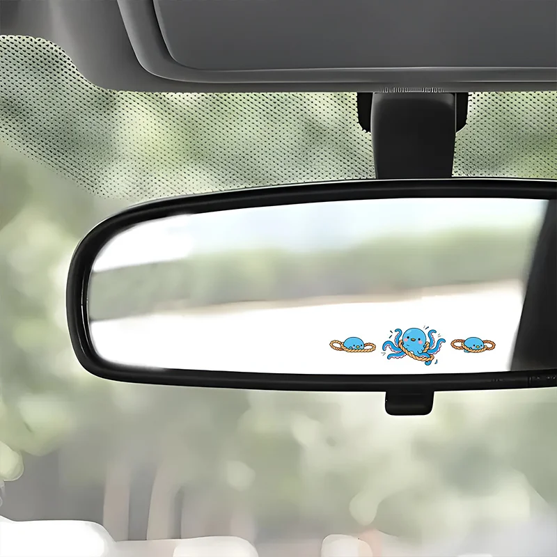 2 Pcs Set Cartoon Blue Octopus Rearview Mirror Sticker, Waterproof Creative Car Interior Decals