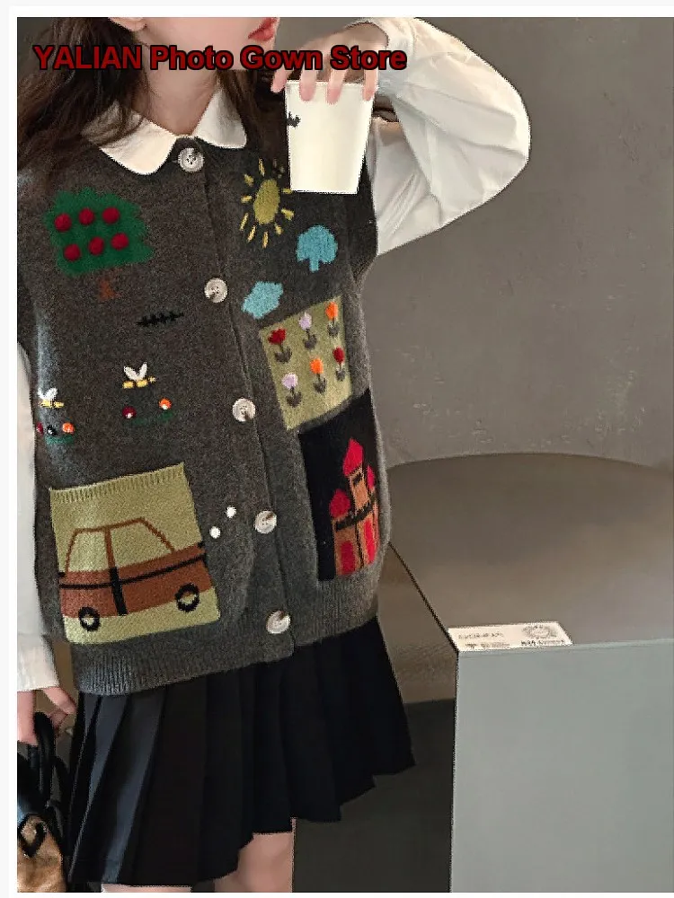 Girls Knit Vest Kids Spring Autumn Cardigan Two-Piece Look Older Kids