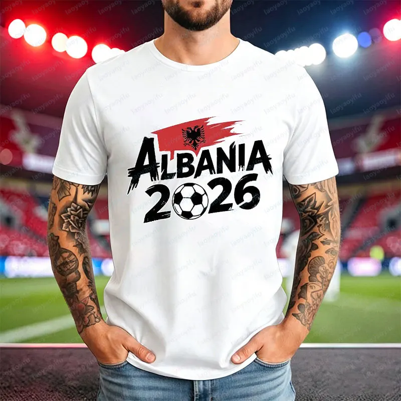 

Albania Soccer Fan 2026 Mens T-Shirt Albania Flag Football Graphic Tee Football Game Day Apparel Cotton Tops National Pride Gift
