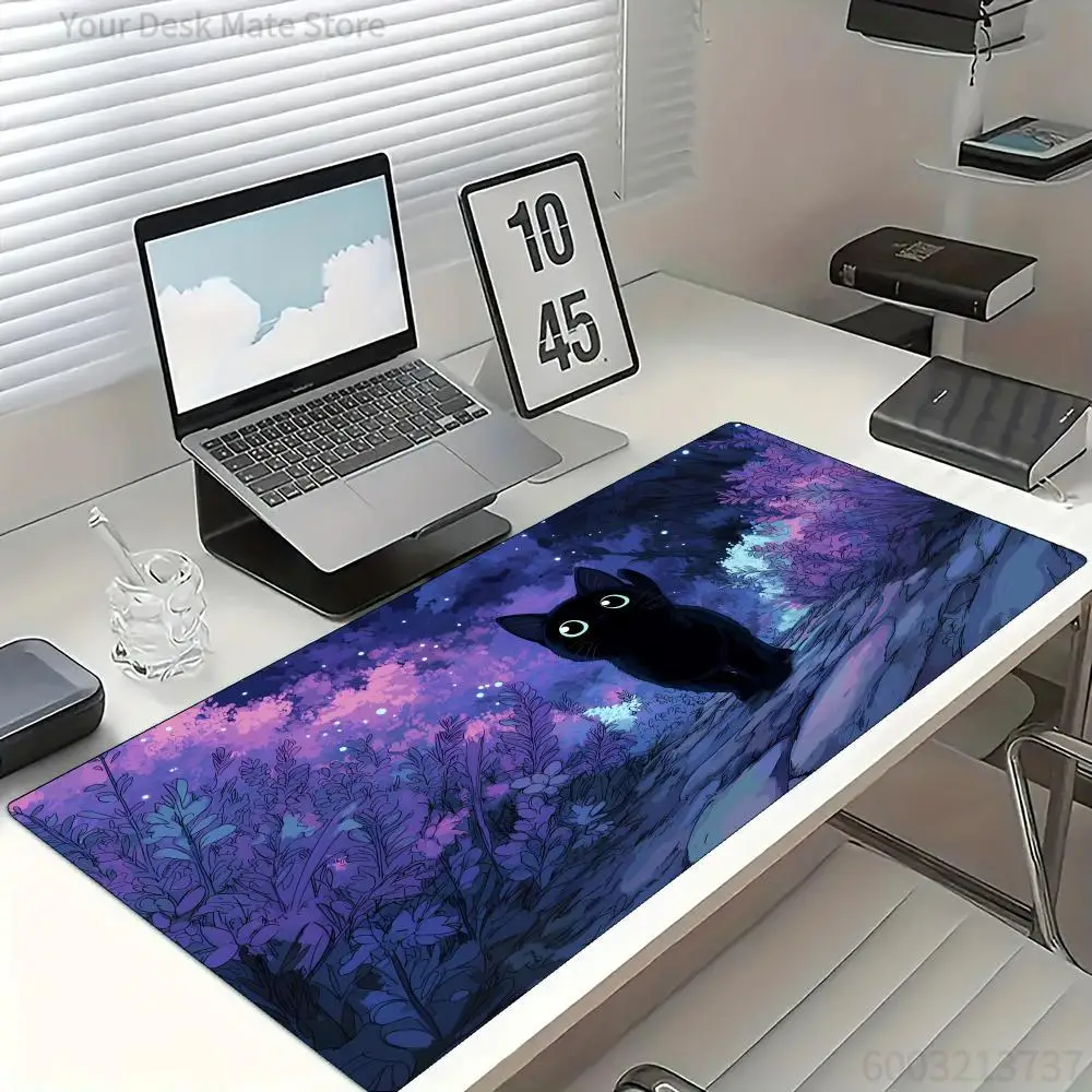 Purple Forest Walking Cat Mauspad, großes, rutschfestes PC-Schreibtischzubehör aus Gummi, Mauspad für Büro und Gamer, Tastatur-Dekorationsmatte