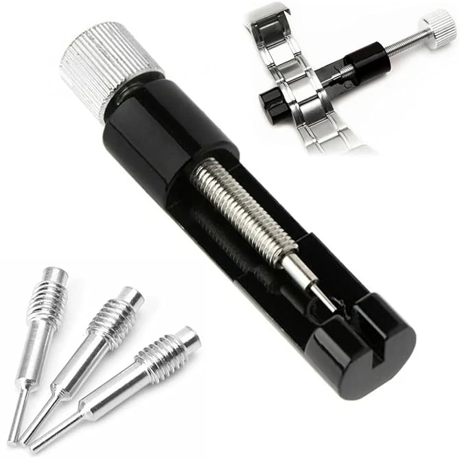 Watch Link Removal Kit with 3 Extra Pins, Metal Watch Strap Adjustment Tool for Watch Strap Resizing, Watch Link Removal Tool