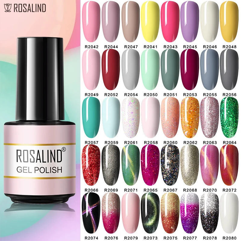 ROSALIND Semi Permanent Nail Gel Polish For Nail Art Soak Off Base Top Coat UV LED Gel Varnishe Colorful Manicure Gel Polish