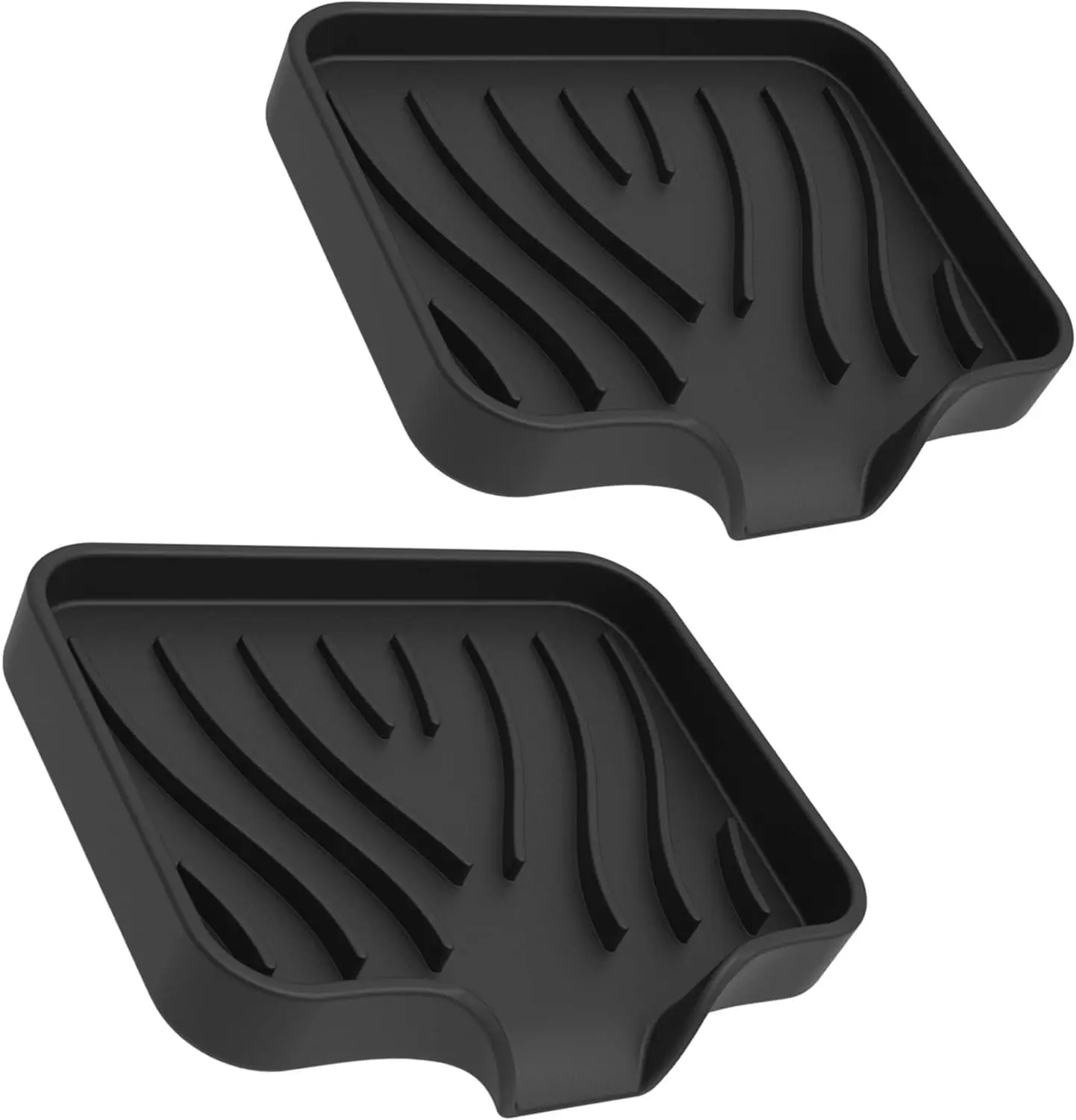 

2-Pack Self-Draining Silicone Soap Dish Holder for Shower, Bathroom, and Kitchen Sink Organizer (Black)