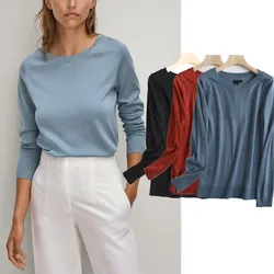 Jenny&Dave 2024 England Style Fashion Office lady Simple O-neck Knitwear Casual Sweaters Women Tops