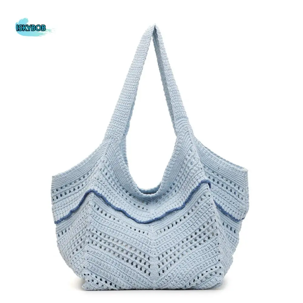 

Модная вязаная крючком сумка в стиле бохо, полая вязаная большая сумка, большая вместительная тканая сумка на плечо для отдыха, дорожная сумка