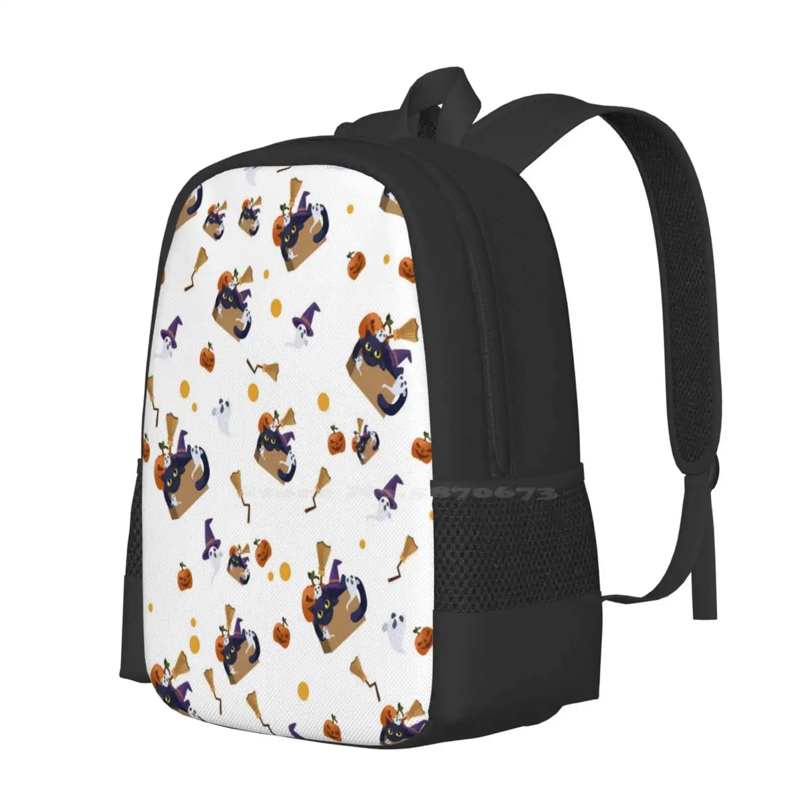 Halloween Patterns School Bag Big Capacity Backpack Laptop Halloween Spooky Pumpkin Ghost Witch Cute Trick Or Treat Autumn Fall