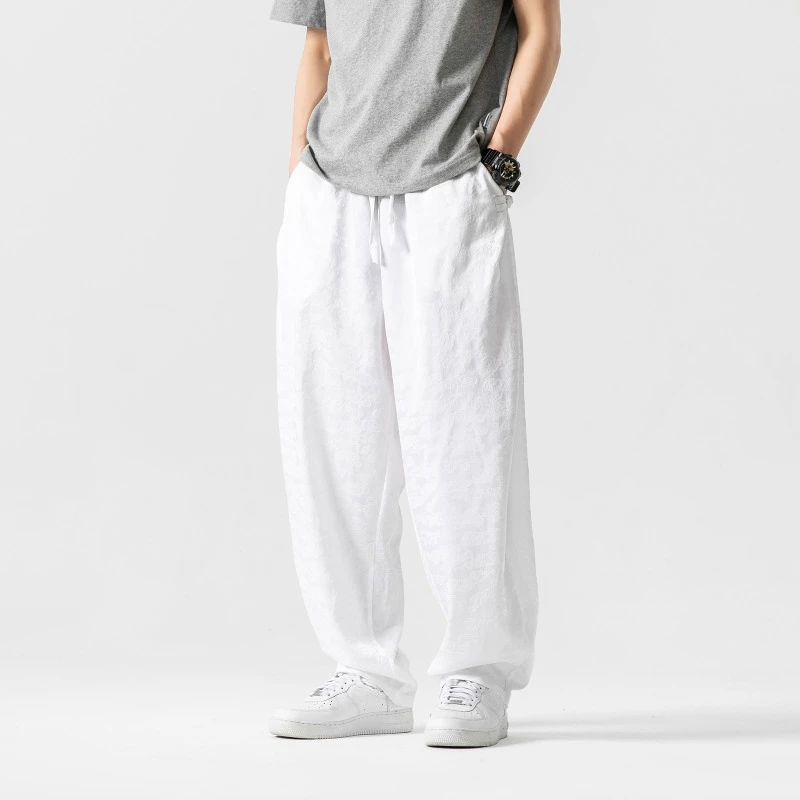 Men's Casual Loose Wide Leg Pants Vintage Lucky Cloud Pattern Trousers Elastic Waist Drawstring Pants Athletic Yoga Pants