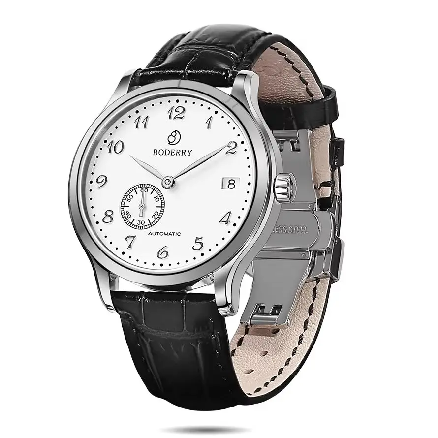 BODERRY Herren-Automatikuhr, 40 mm, mechanische Armbanduhr, wasserdicht, Saphirspiegel, Hangzhou5000, Mikrorotor, kleines Sekundenzifferblatt