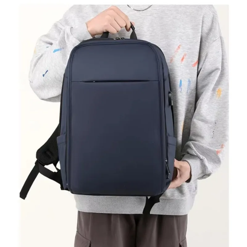 New simple men's backpack multi-functional computer bag solid color backpack fashion travel belt USB charging back