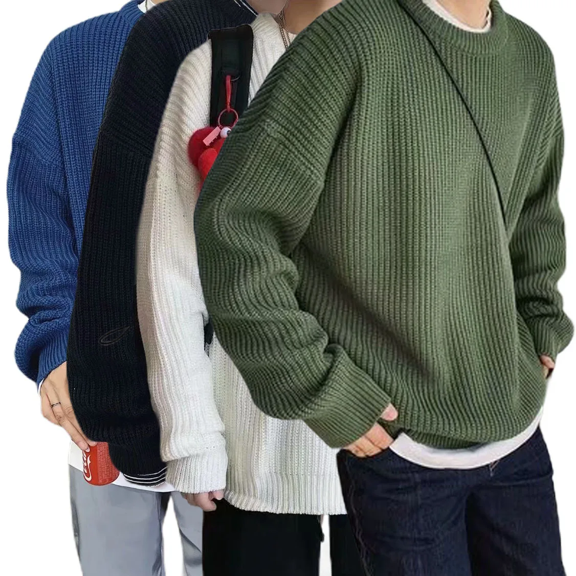 

Large Size Knitted Sweater Pure Color Men's Base irt European Size Casual Wear Summer Season Non-deformable Fabric