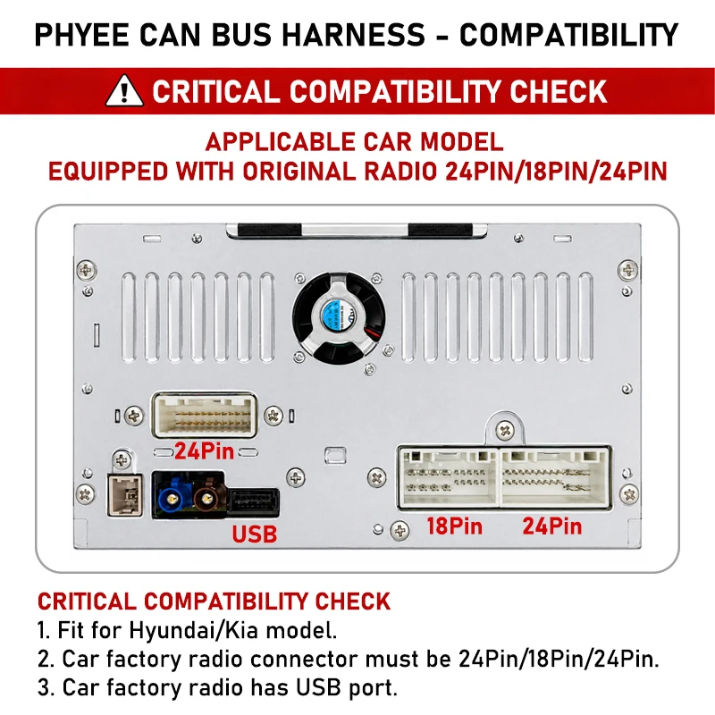 CAN-Bus-Kabelbaum-Decoder 24-Pin/18-Pin/24-Pin, Unterstützt SWC, 16-Pin P&P Android-Adapter, für Hyundai Tucson Santa Fe Kia Sportage Ceed – Detail 3