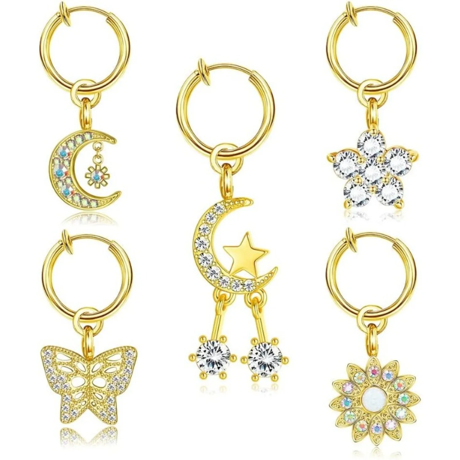 

Bobisty 5Pcs Fake Belly Ring with Opal CZ Clip on Belly Button Rings for Women Fake Belly Button Fake Navel Ring Non Piercing
