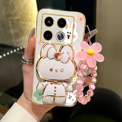 Note30 Flower Strap Rabbit Makeup Mirror Phone Holder Case On For Infinix Note 30 Pro 4G 5G 30i VIP Girl Woman Stand Cover