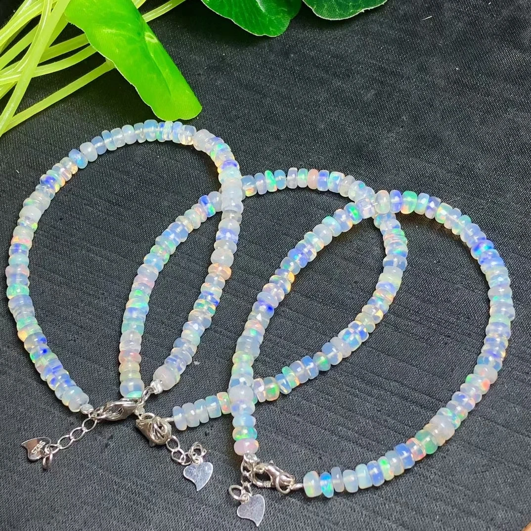 Natural Colorful White Opal Round Beads Opal Flash Light Bracelet Gemstone 4mm Stretch Women Men Jewelry AAAAAA