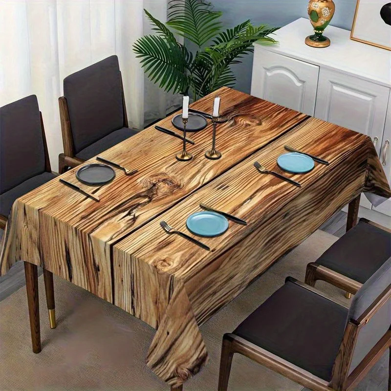 1pc Soft, Fashionable, Elegant, Retro, Rustic Wood Patterned Printed Rectangular Tablecloth