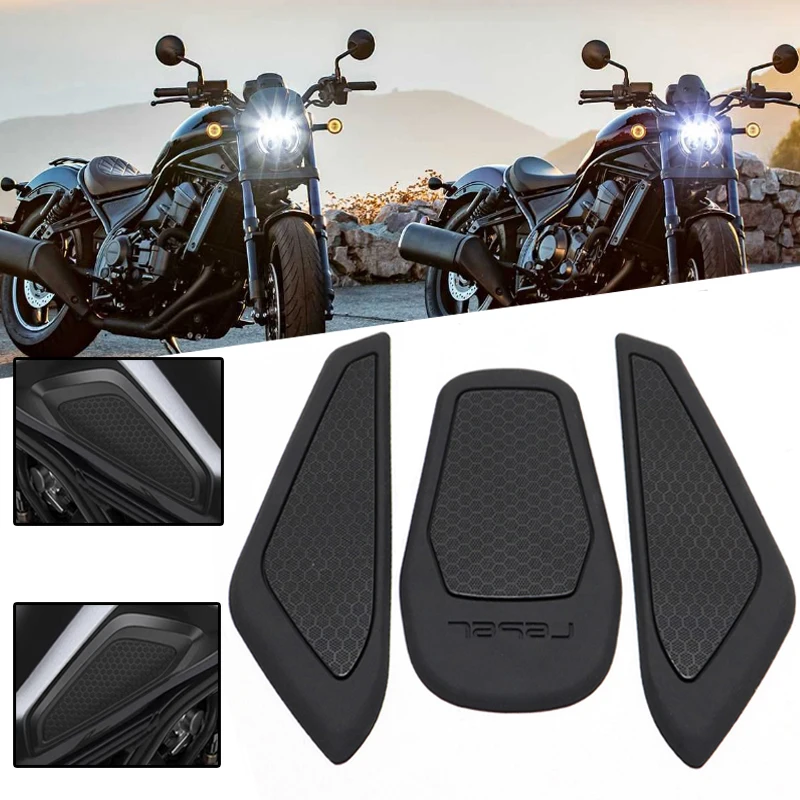 Motorcycle Accessories Fuel Tank Pad Sticker For Honda Rebel CM300 CM500 REBEL CM 500 CMX 300 CMX500 CMX300 Black Rubber Decals