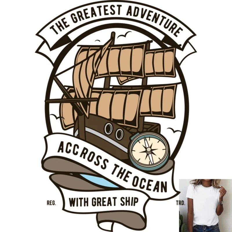 Retro Retro Sailing Ship Adventure Theme Heat Transfer White Ink Iron - on Patch, Suitable for T - Shirts, Canvas Bags, Outdoor - Aliexpress Deal