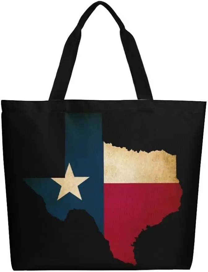 

Print Texas Flag Tote Bag Large Women Casual Shoulder Bag Handbag Reusable Beach Shopping Grocery Bag for Outdoors Eco Bag