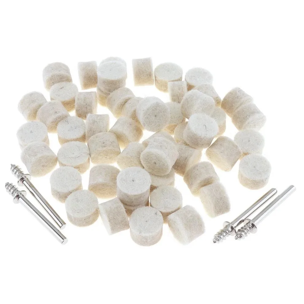 50 Wool Felt Buffing Wheels and 4 Mandrels Designed for Use on For Rotary Tools Great for Cleaning and Polishing