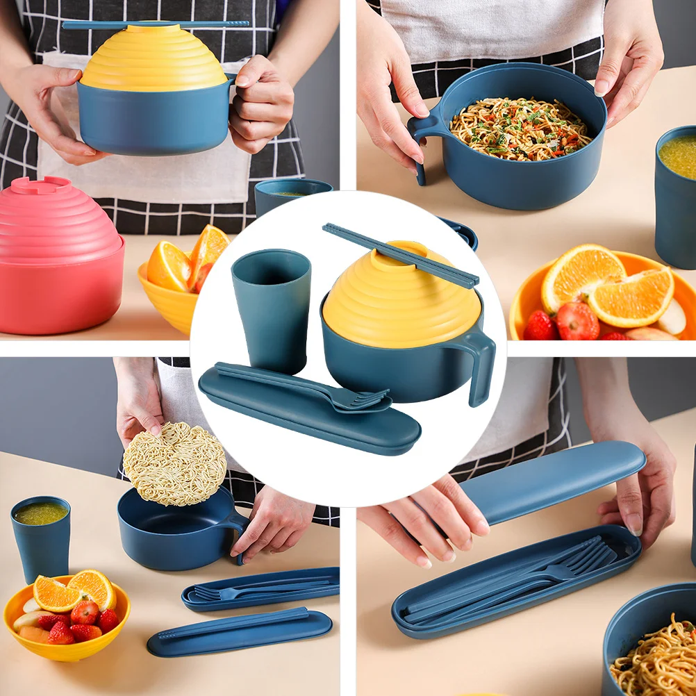 7 قطعة مجموعة صحون المعكرونة رامين مادة القش مجموعة أدوات المائدة المحمولة للسفر التخييم مكتب الغداء نزهة مجموعة أدوات المائدة الكاملة