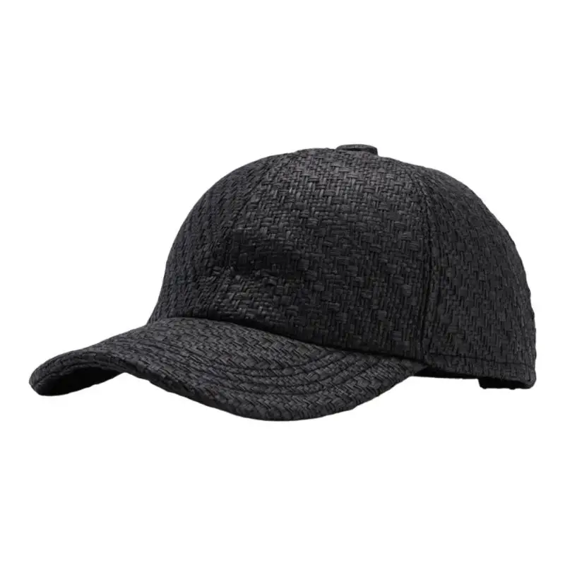 39BD Unisex Straw Baseball Cap with Textured Finish and Adjustable Back Closure, Summer Hat for Beach and Travel Days