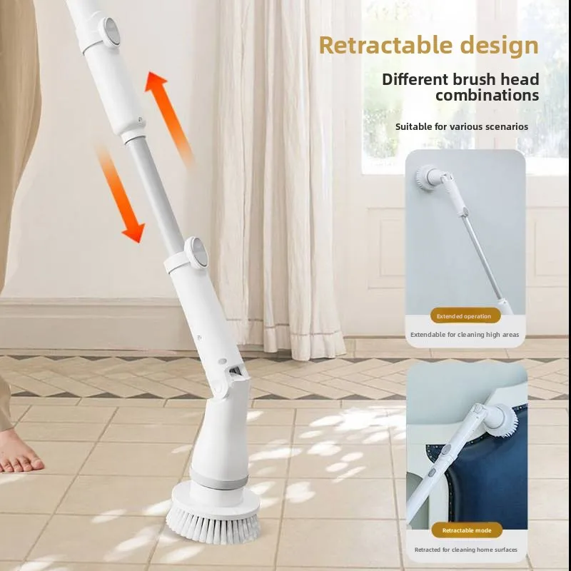 

Щетка для уборки с длинной ручкой, перезаряжаемая, с вращающимся гибким штоком для чистки пола в ванной, бытовой инструмент