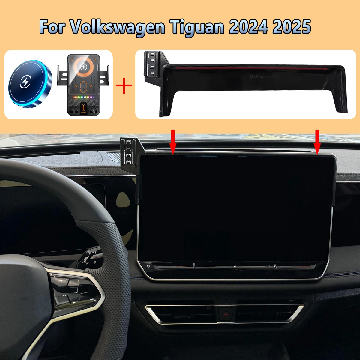 

Car Phone Screen Holder For Volkswagen Tiguan 2024 2025 Magnetic Wireless Charging For MagSafe Fit 15" Screen Car phone Mount