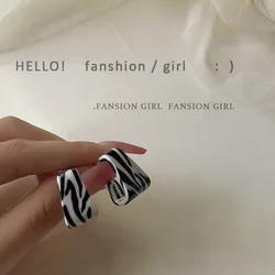 Black and white striped 925 silver needle square geometric Japanese and Korean simple and cool trendy ins earrings temperament