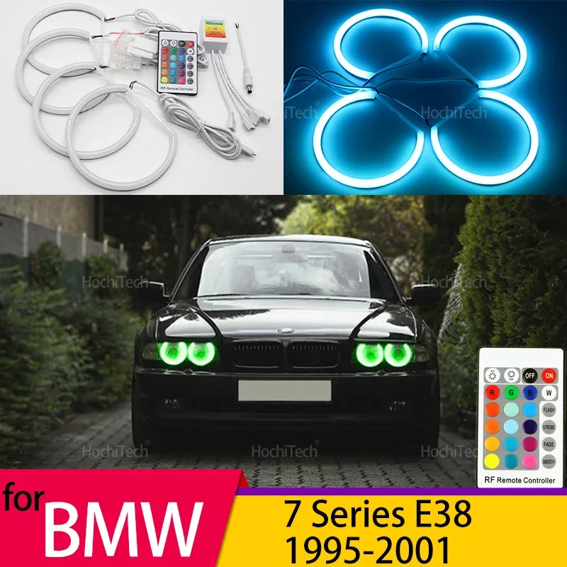 

For BMW 7 Series E38 1995-2001 RGB Angel Eyes Light DRLs with Dimmer - 16 Colors, 4 Dynamic Modes, Wireless Control Included