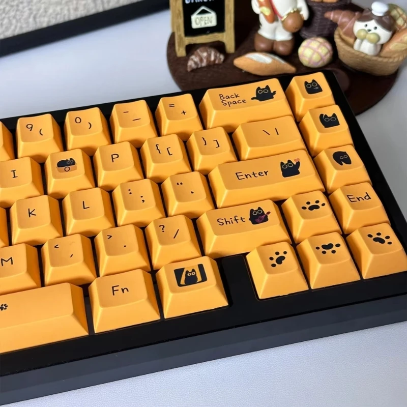 PBT Mechanical Keyboard Keycaps 126Keys Keycaps Kitten Theme Heat Sublimated