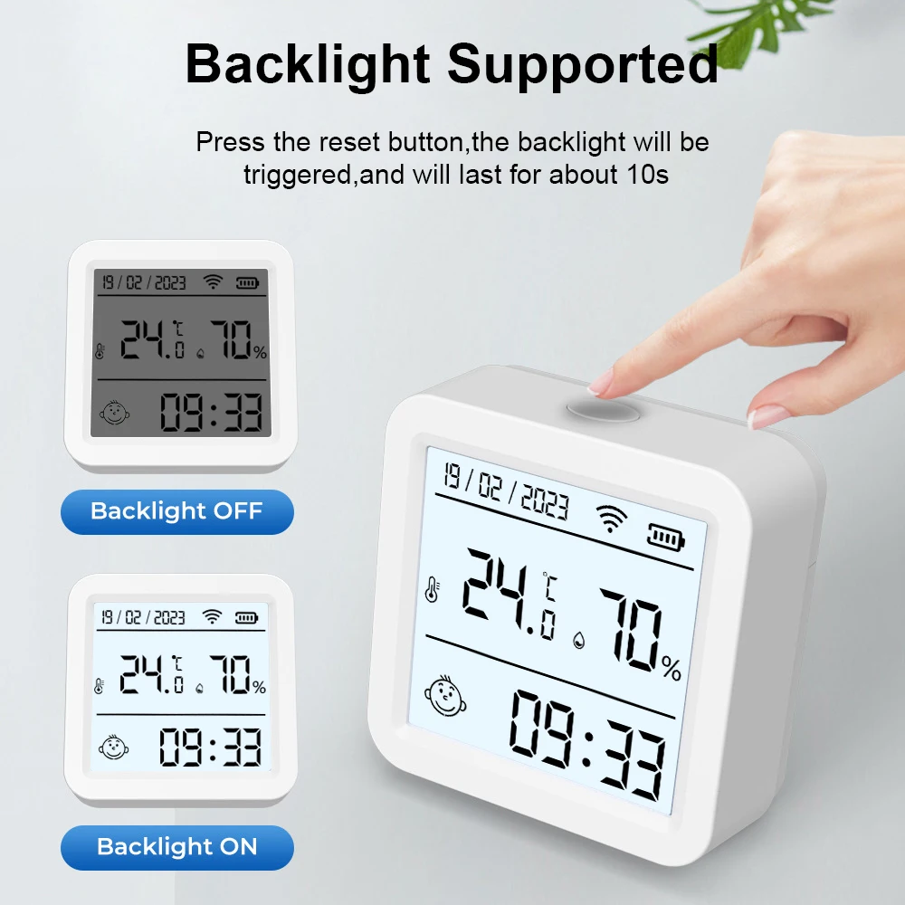 Sensor inteligente de temperatura y humedad con WiFi, Monitor remoto con retroiluminación, pantalla LCD, compatible con asistente de Google y Alexa, Tuya