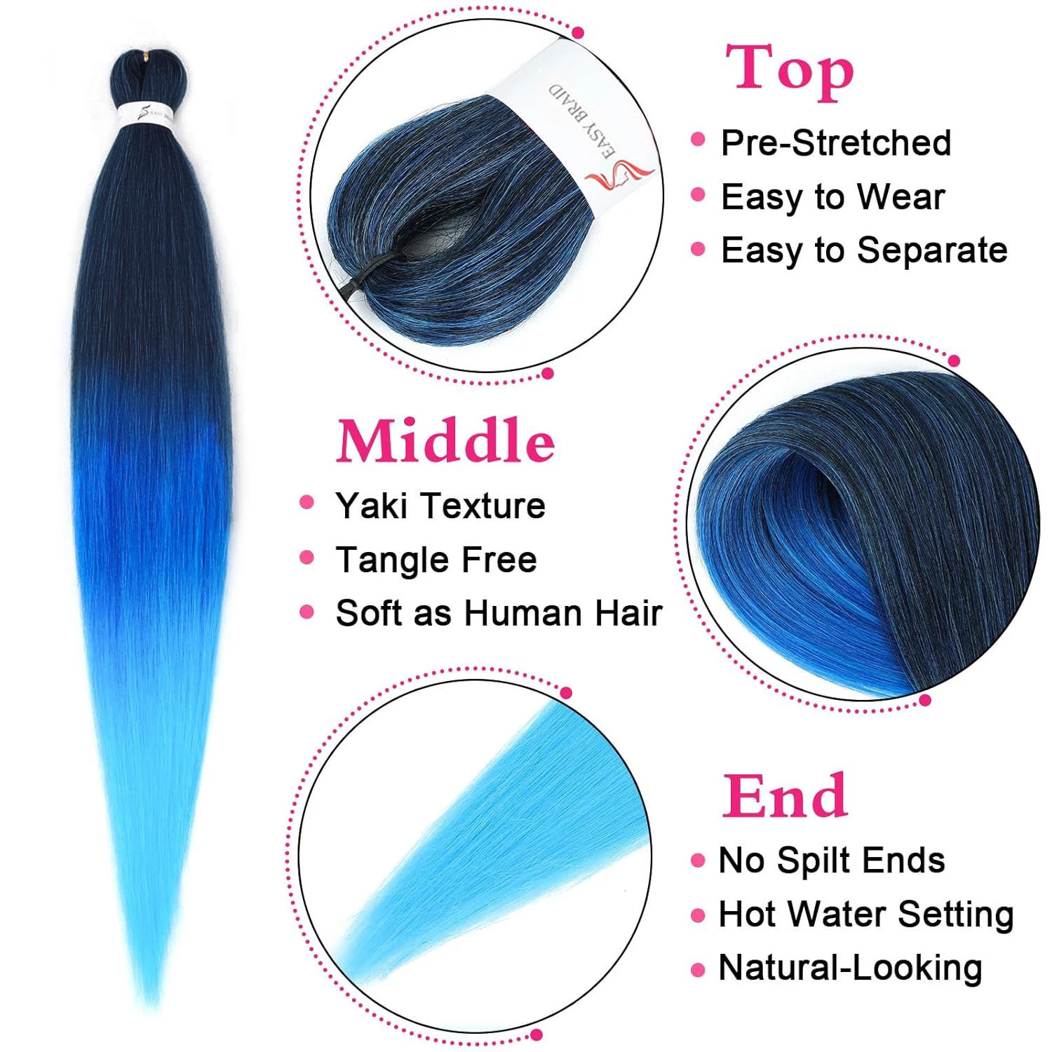 브레이딩 헤어 프리 스트레치 천연 이지 트위스트 브레이드 EZ 브레이딩 헤어 26인치 뜨거운 물 세팅 전문 합성 섬유