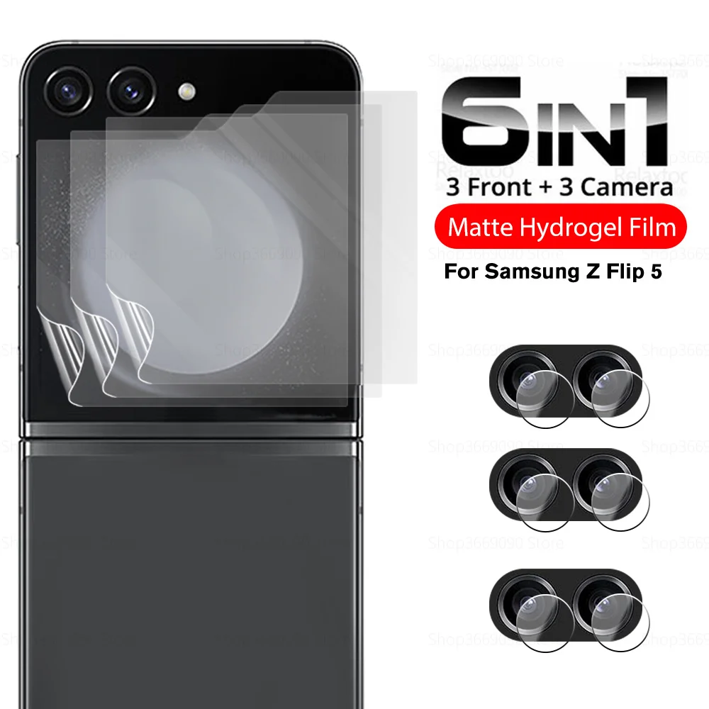 6In1 كاميرا زجاج متجمد هيدروجيل الأفلام لسامسونج غالاكسي Z Flip 5 عودة ماتي حامي الشاشة لسامسونج ZFlip5 الوجه zFlip 5