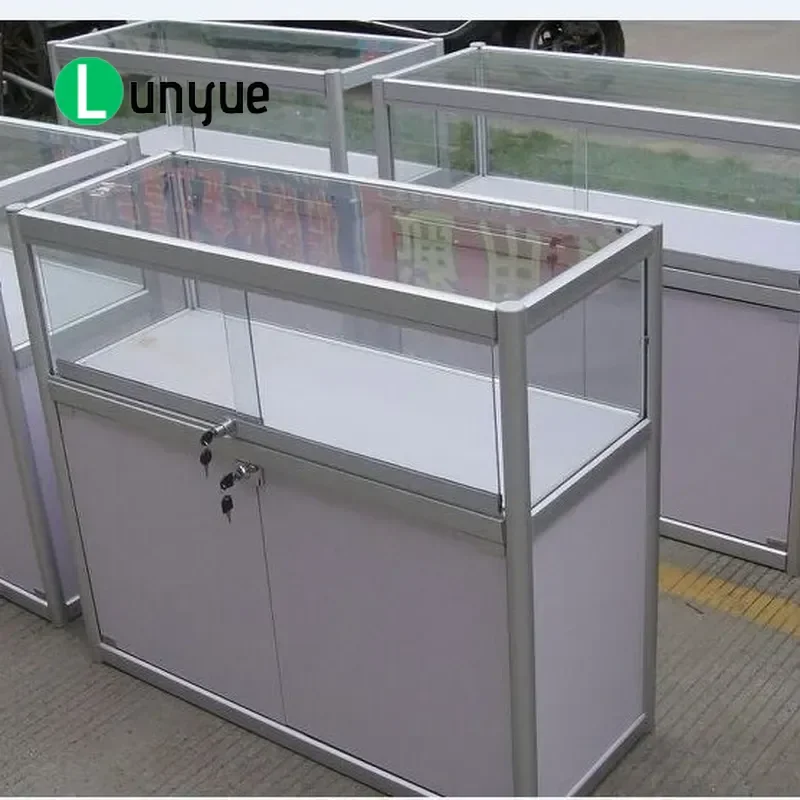 Glass Display Showcase Cabinet for Jewelry Watches Mobile Phones Tobacco Wine Boutique Counter Shelf Storage Furniture