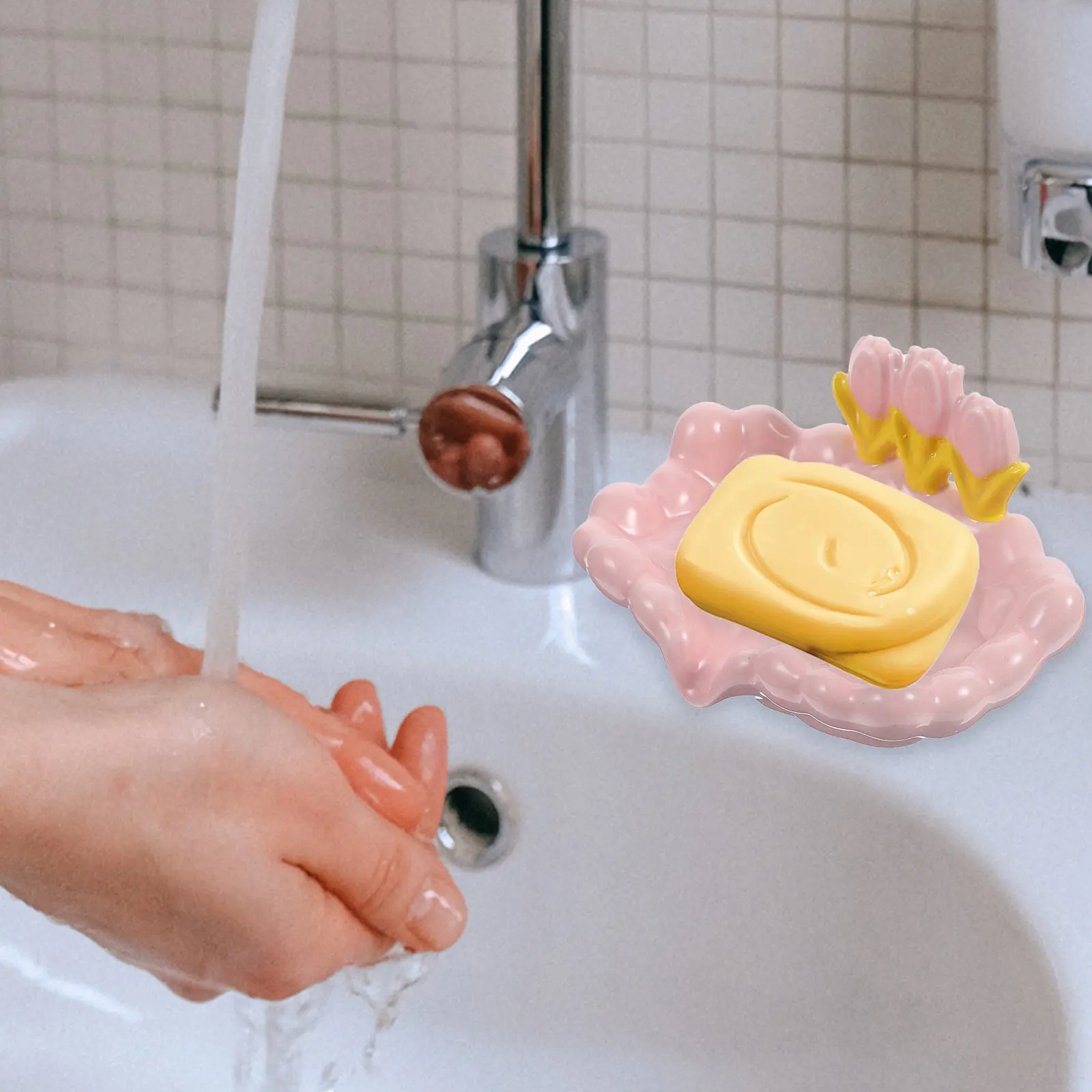 Ceramic Soap Container Self-Draining Dish Bathroom Kitchen Sink Countertop Anti-Slip Practical Storage Organizer
