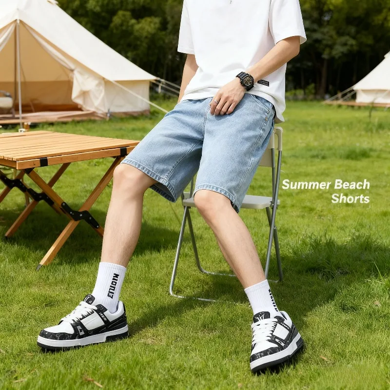 

Summer Thin Men's Denim Shorts Loose Straight Cropped Pants Simple and Casual Shorts