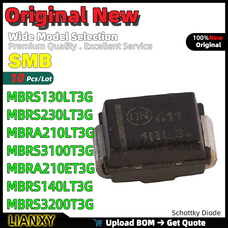 10pcs SMB MBRS130LT3G MBRS230LT3G MBRA210LT3G MBRS3100T3G MBRA210ET3G MBRS140LT3G MBRS3200T3G Schottky Diode New Original